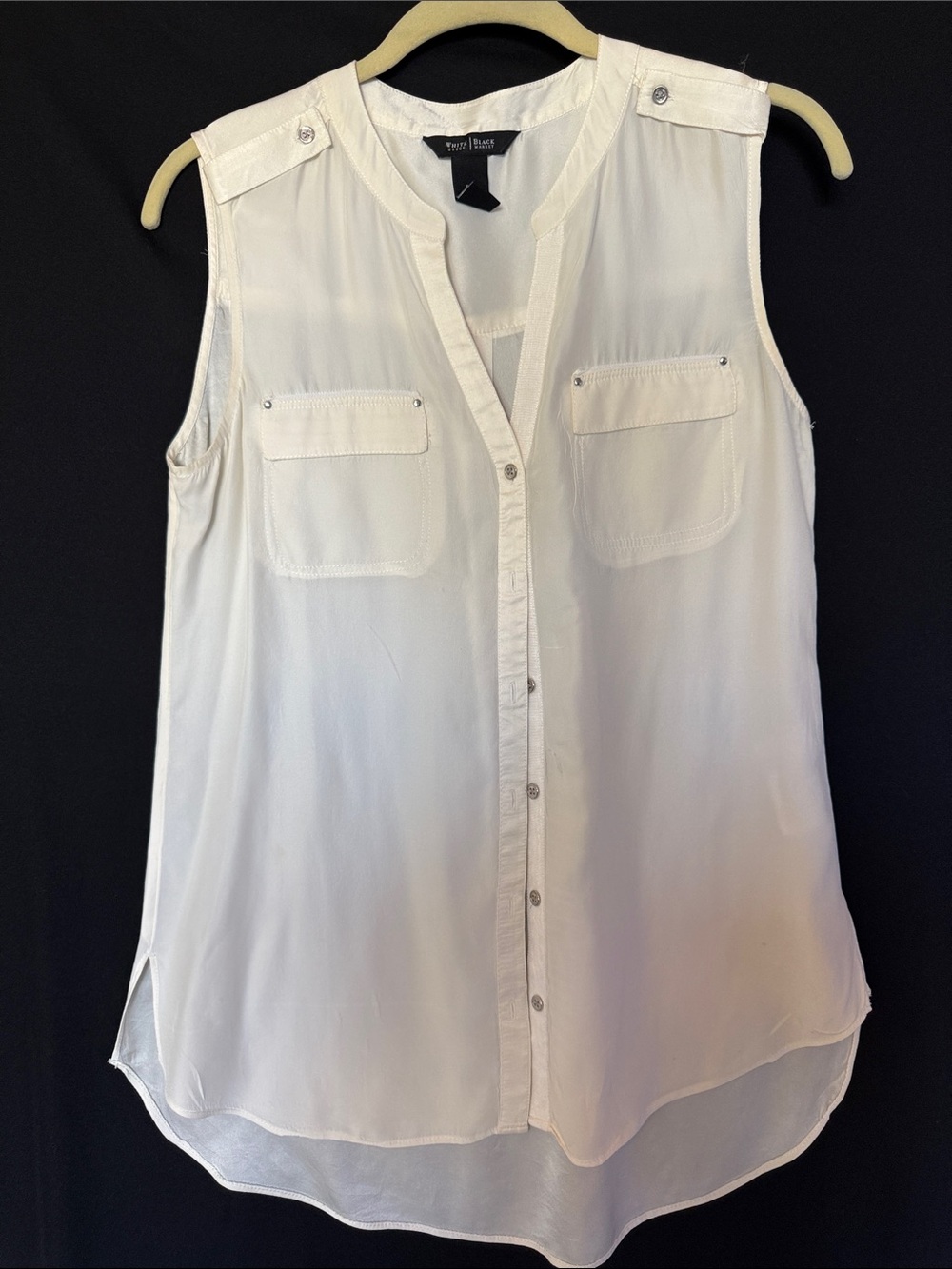 White House Black Market White Sleeveless Button-Front Utility Blouse